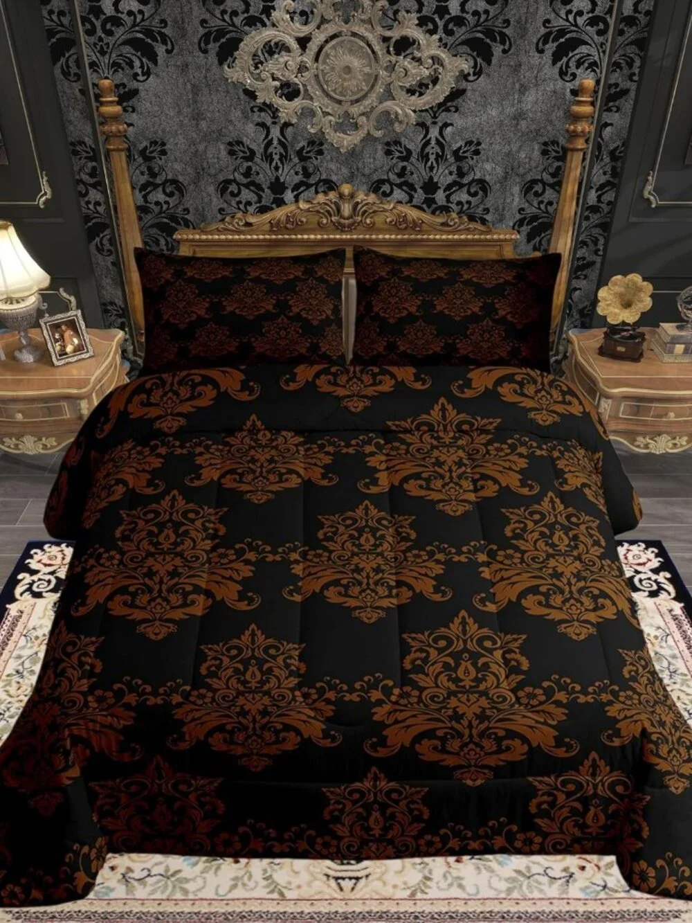Antique Victorian Comforter Vintage Floral Exotic 3 Piece Soft Microfiber Beddin